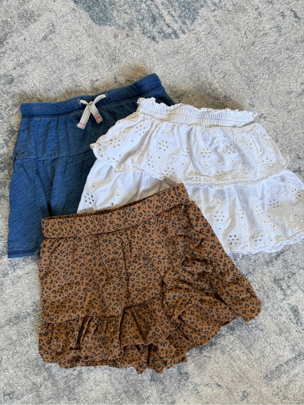 Bundle of 3 Girls Shorts/Skorts - White Eyelet, Navy, Brown Leopard